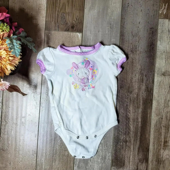 BabyWorks "Sweet Friend" Glittery White and Purple Polka Dot Bunny Top 3-6MOS - Picture 3 of 12